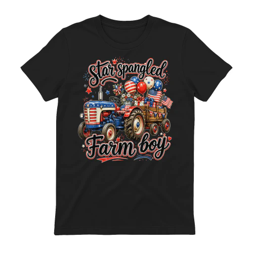 Farmer Star Spangled Farm Boy Patriotic Tractor 4th of July