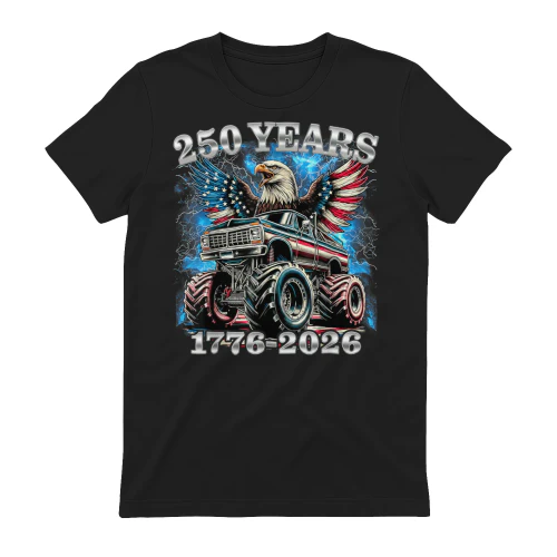 USA 250 Years 1776-2026 Monster Truck Eagle Flag Mens Boys