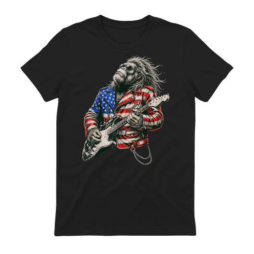 Vintage Guitar Playing Patriotic American Sasquatch