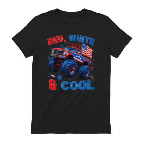 4th of July Red White and Cool Monster Truck Fireworks Boys