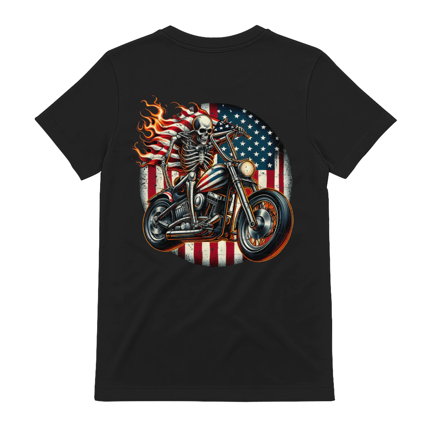 USA Flag Motorcycle Skeleton Biker 4th July American Patriot