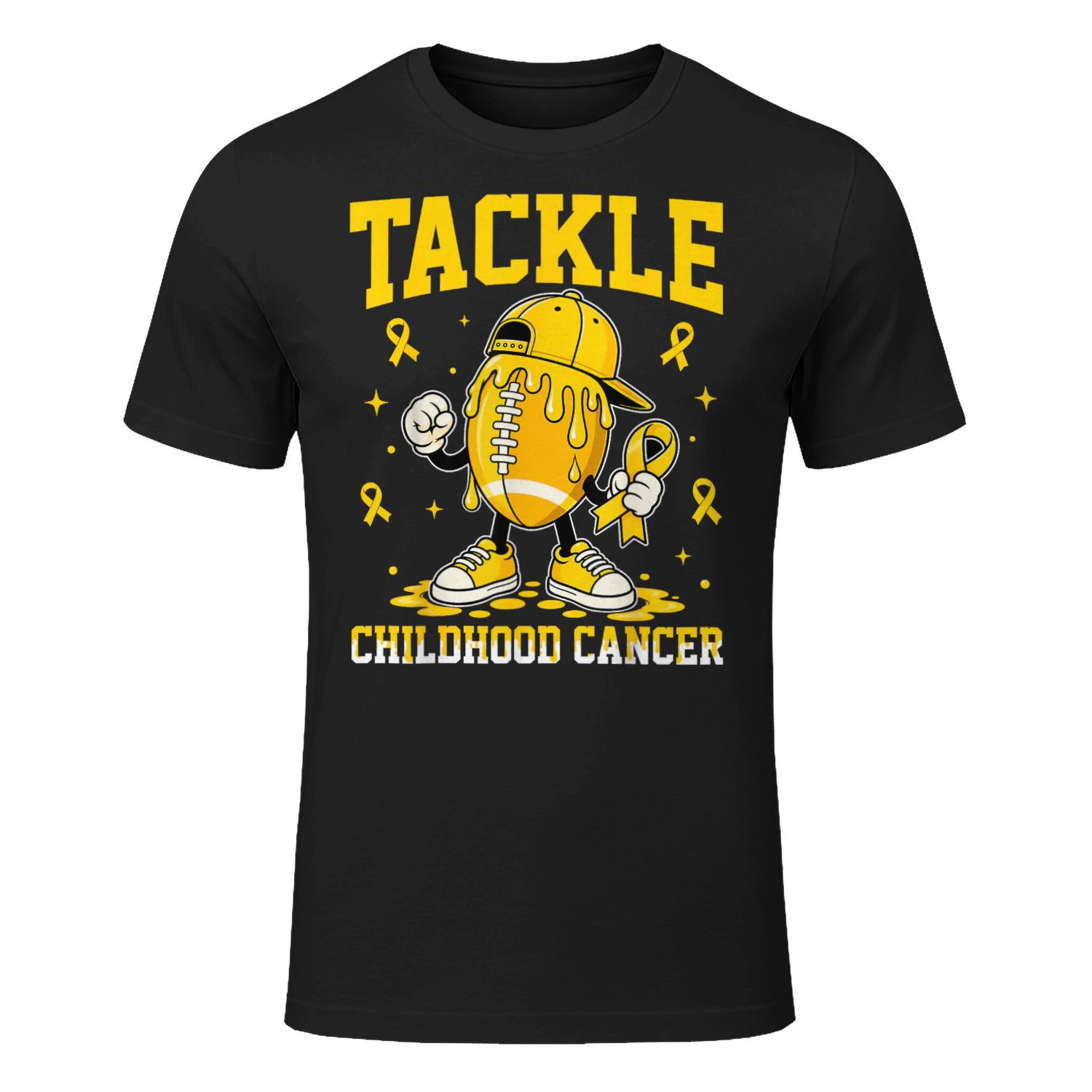 Football Drip Gold Ribbon Tackle Childhood Cancer