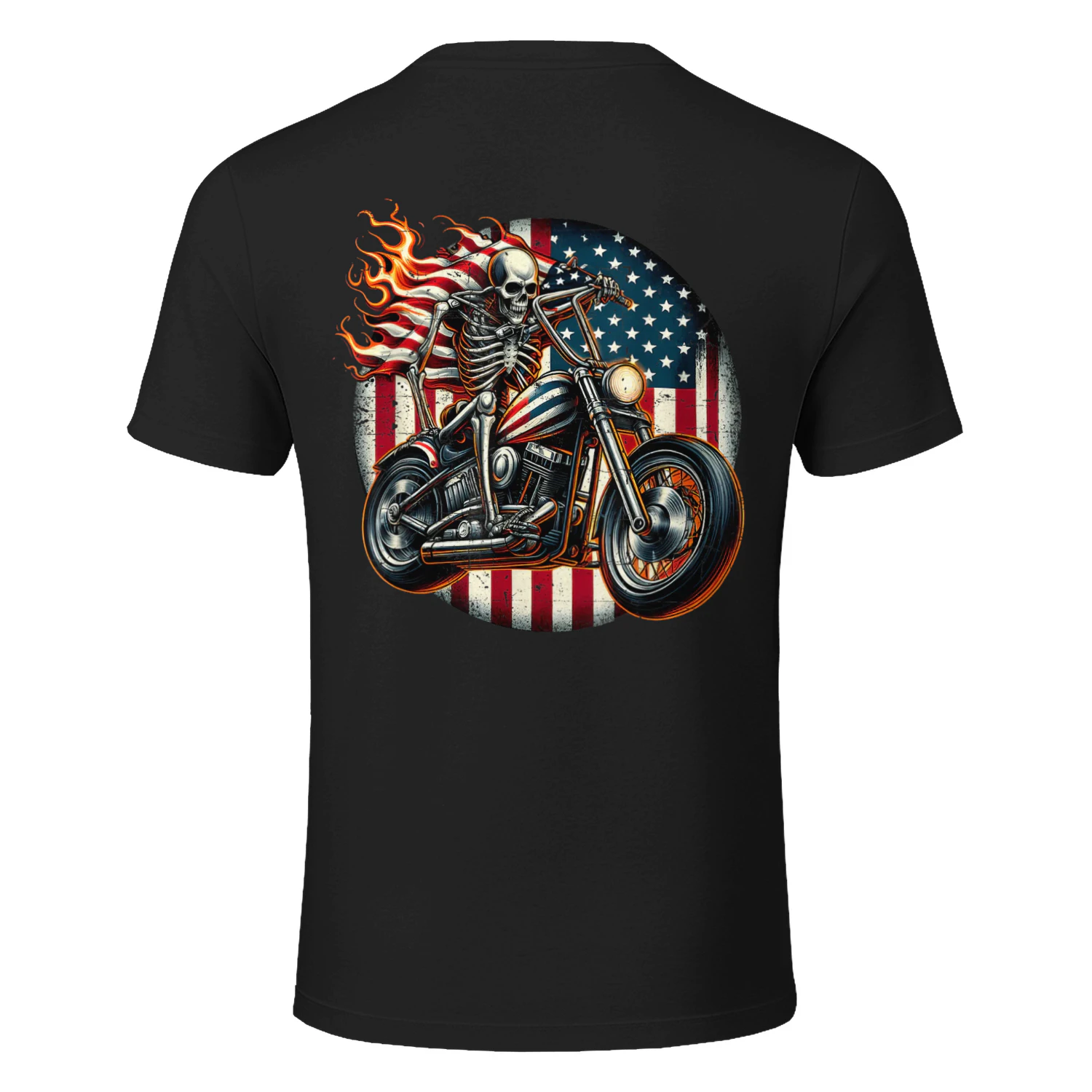USA Flag Motorcycle Skeleton Biker 4th July American Patriot