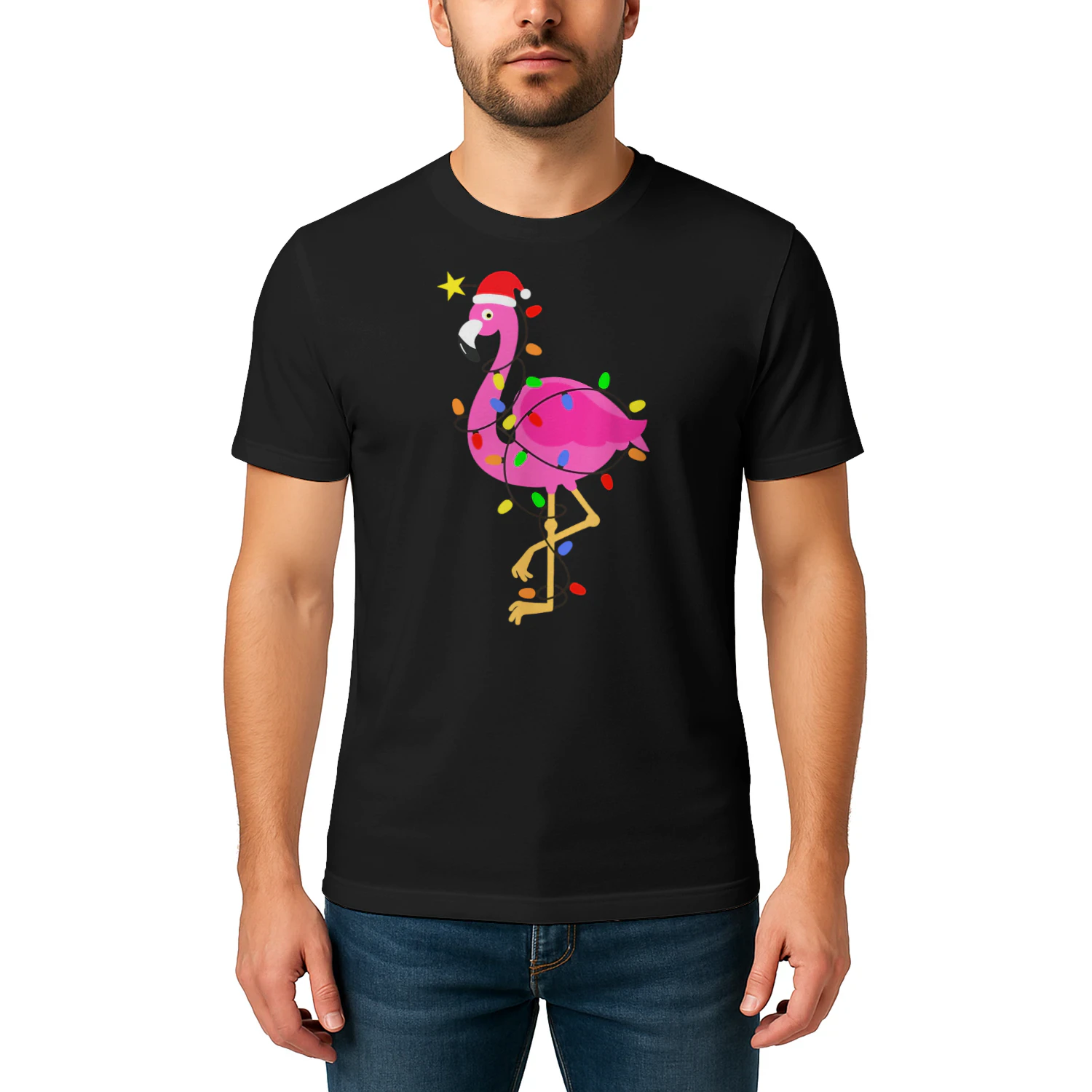 Funny Pink Flamingo in Santa Hat Christmas in