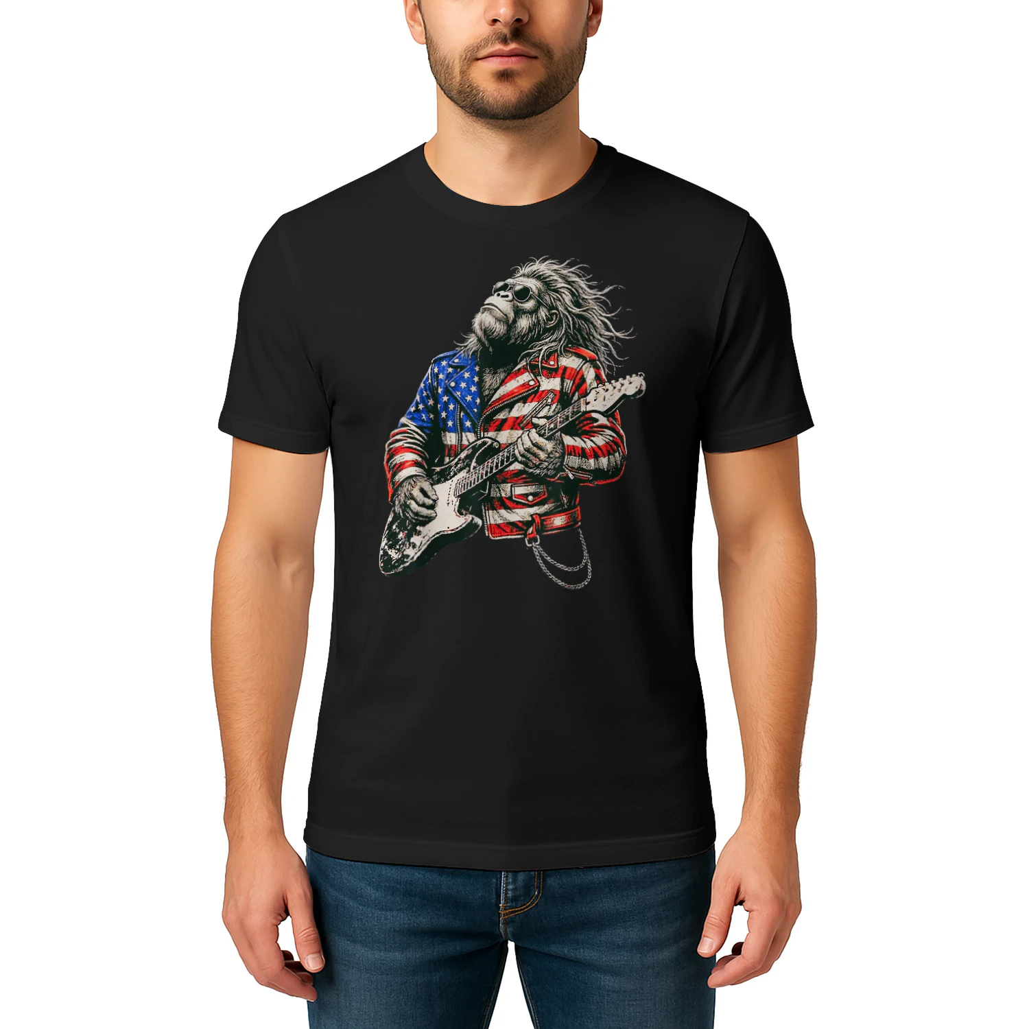 Vintage Guitar Playing Patriotic American Sasquatch