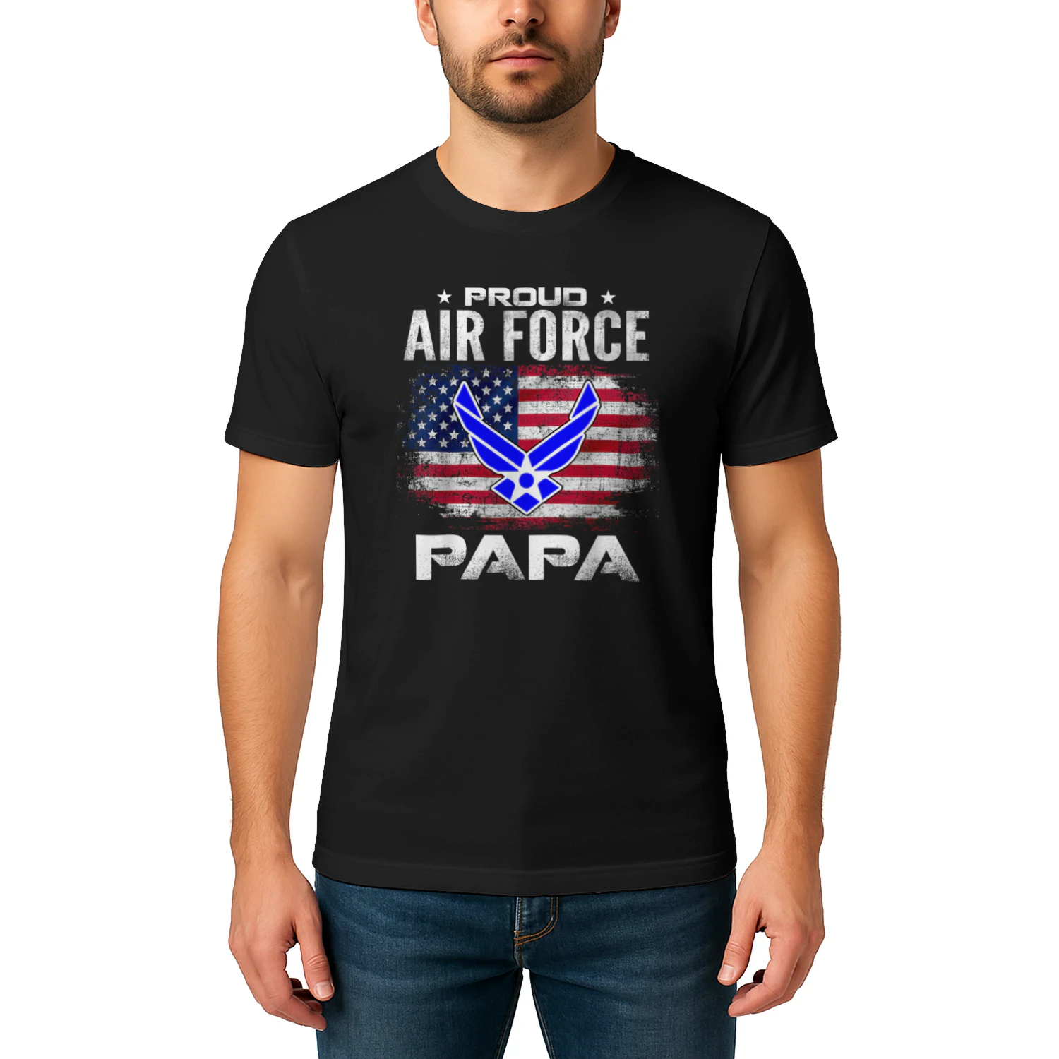 Proud Air Force Papa With American Flag Gift Veteran