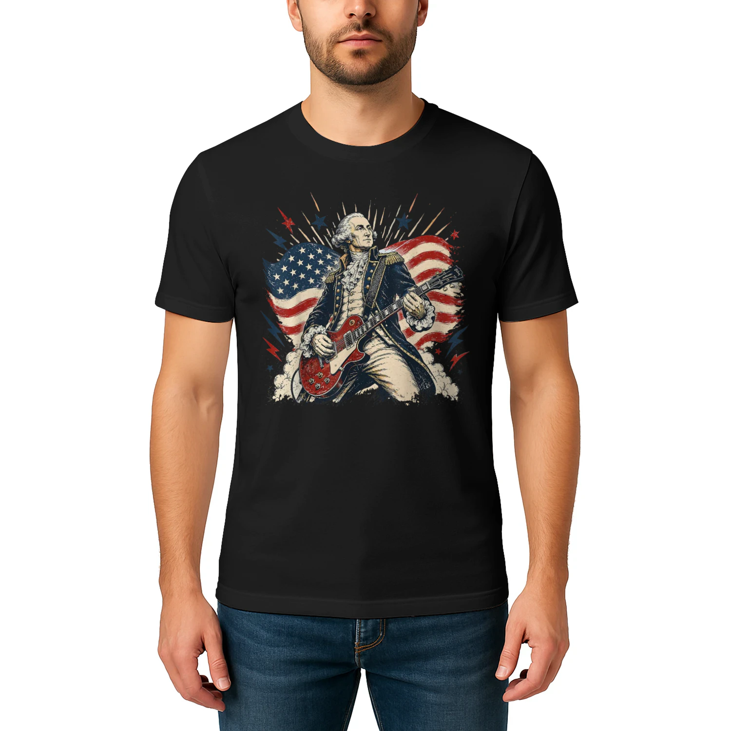 George Washington Playing Guitar 4th July 250th Anniversary