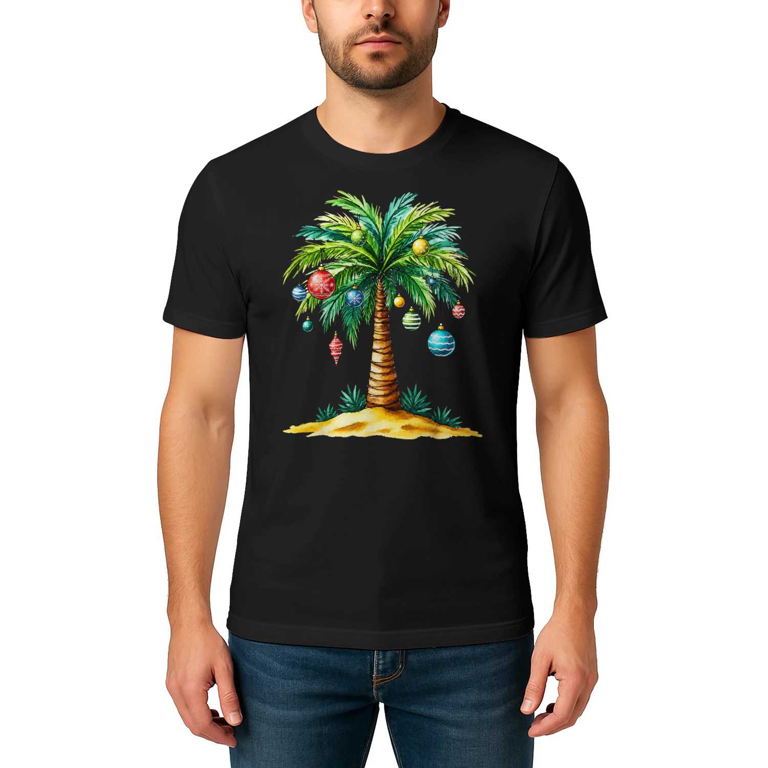 Tropical Christmas Hawaiian Santa Xmas Lights Palm Tree