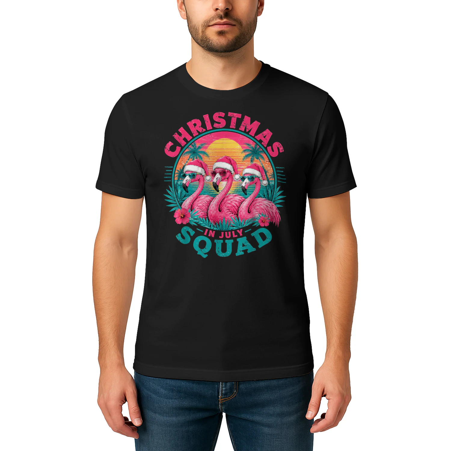 Christmas in July Flamingo Squad Beach Sunset
