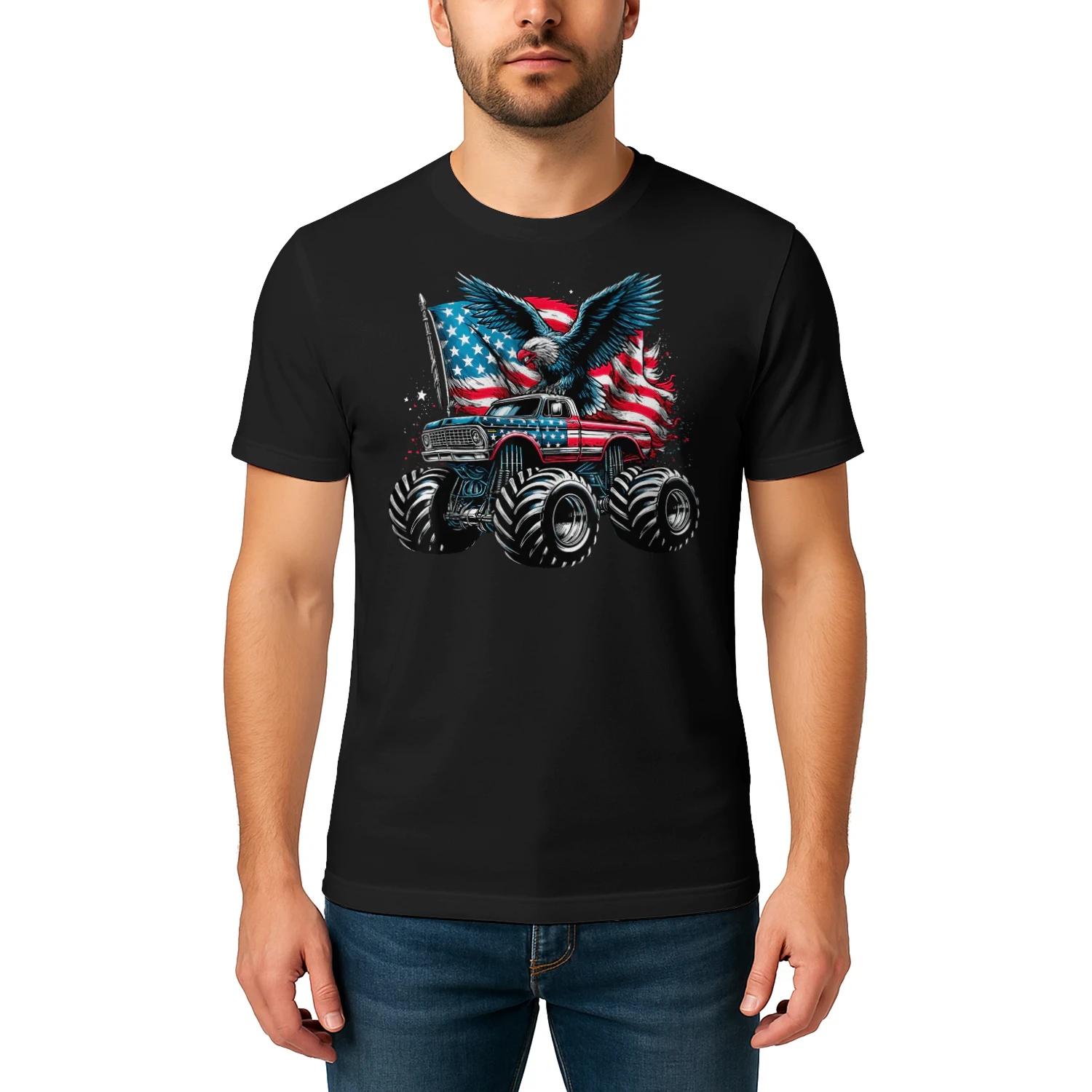 Monster Truck Bald Eagle 4th of July Boys American Flag