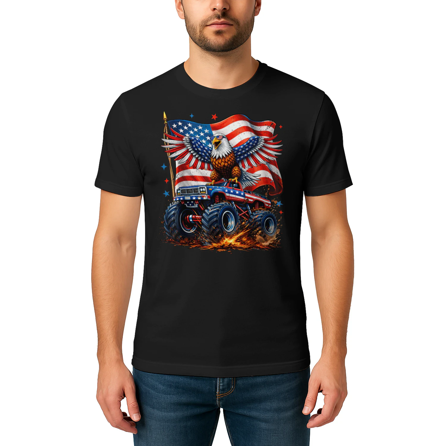 Monster Truck Eagle USA American Flag 4th of July Men Boys