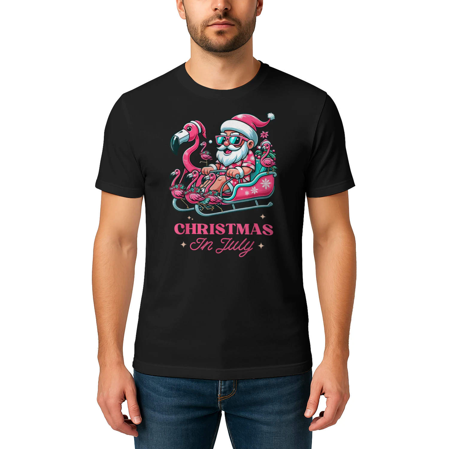 Funny Christmas in July Summer Santa Flamingo