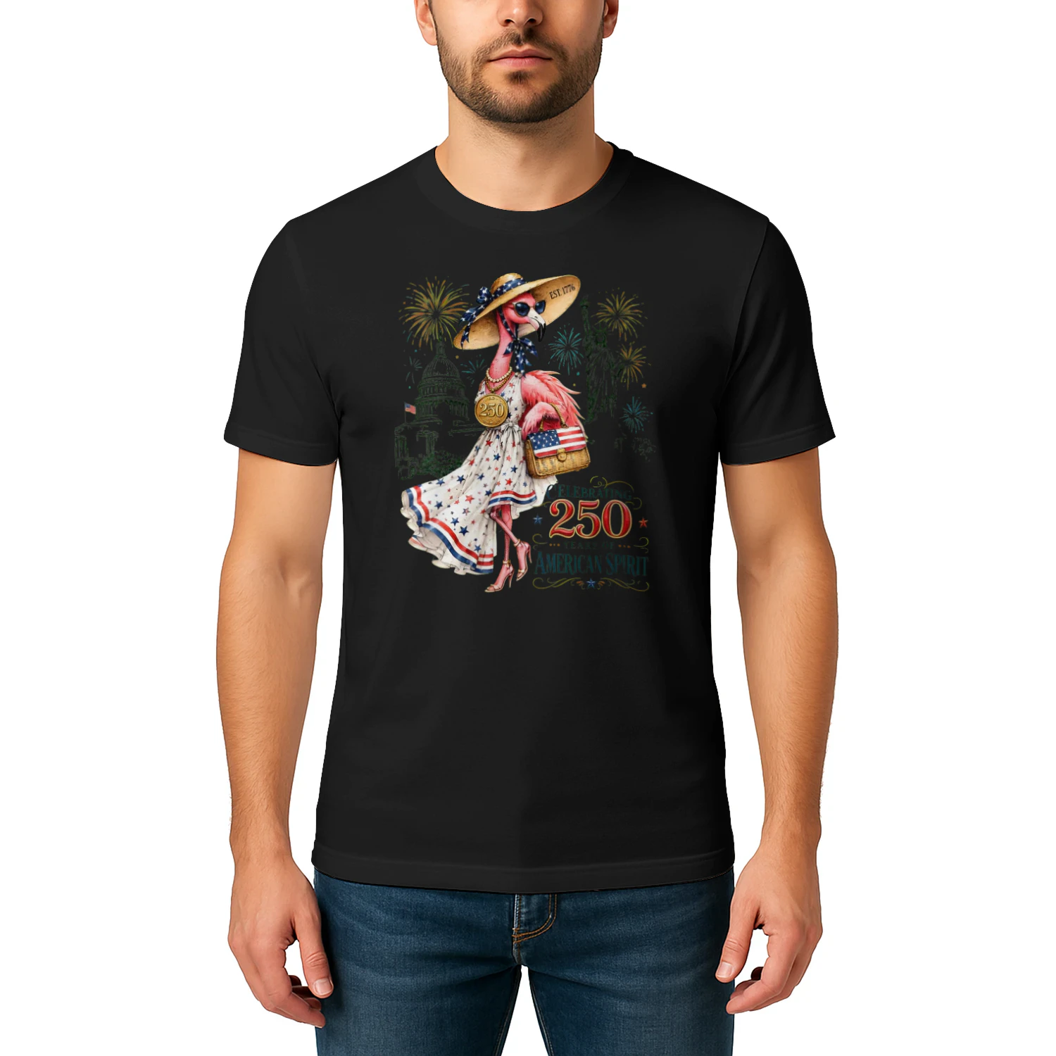Women's Patriotic Flamingo 250 Years Celebrating American Spirit