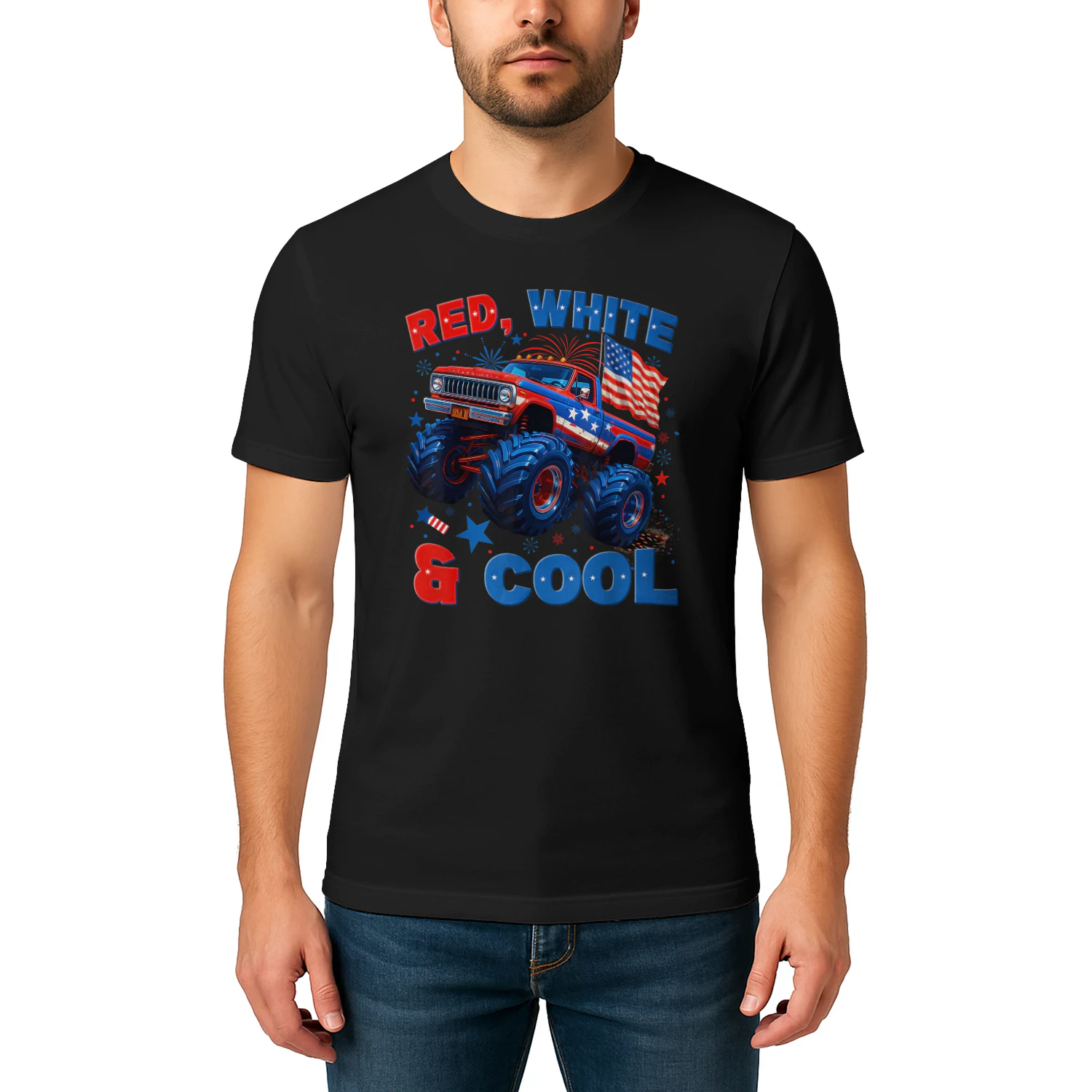 4th of July Red White and Cool Monster Truck Fireworks Boys