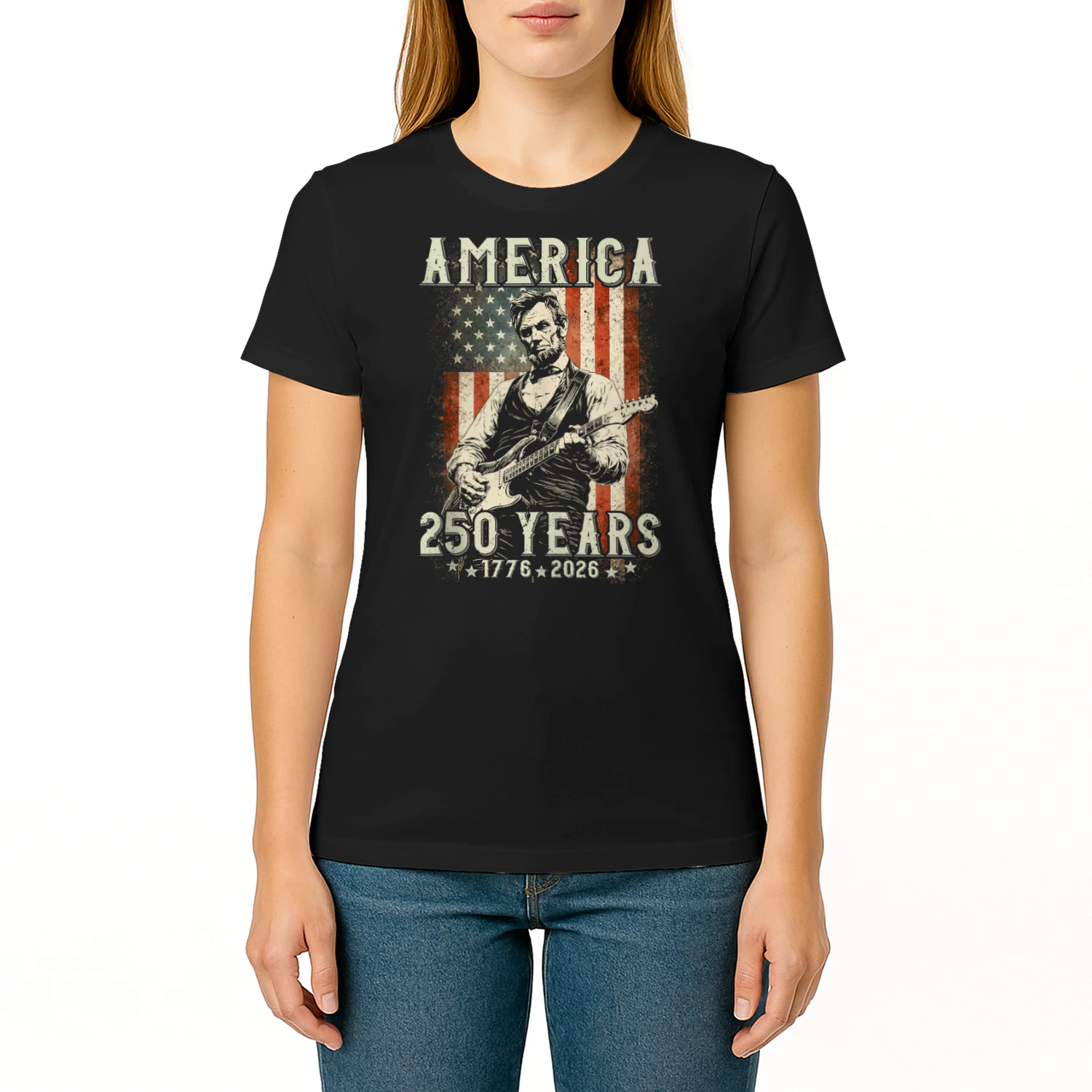 Vintage Abraham Lincoln Abe Lincoln Playing Guitar 250 Years Tank