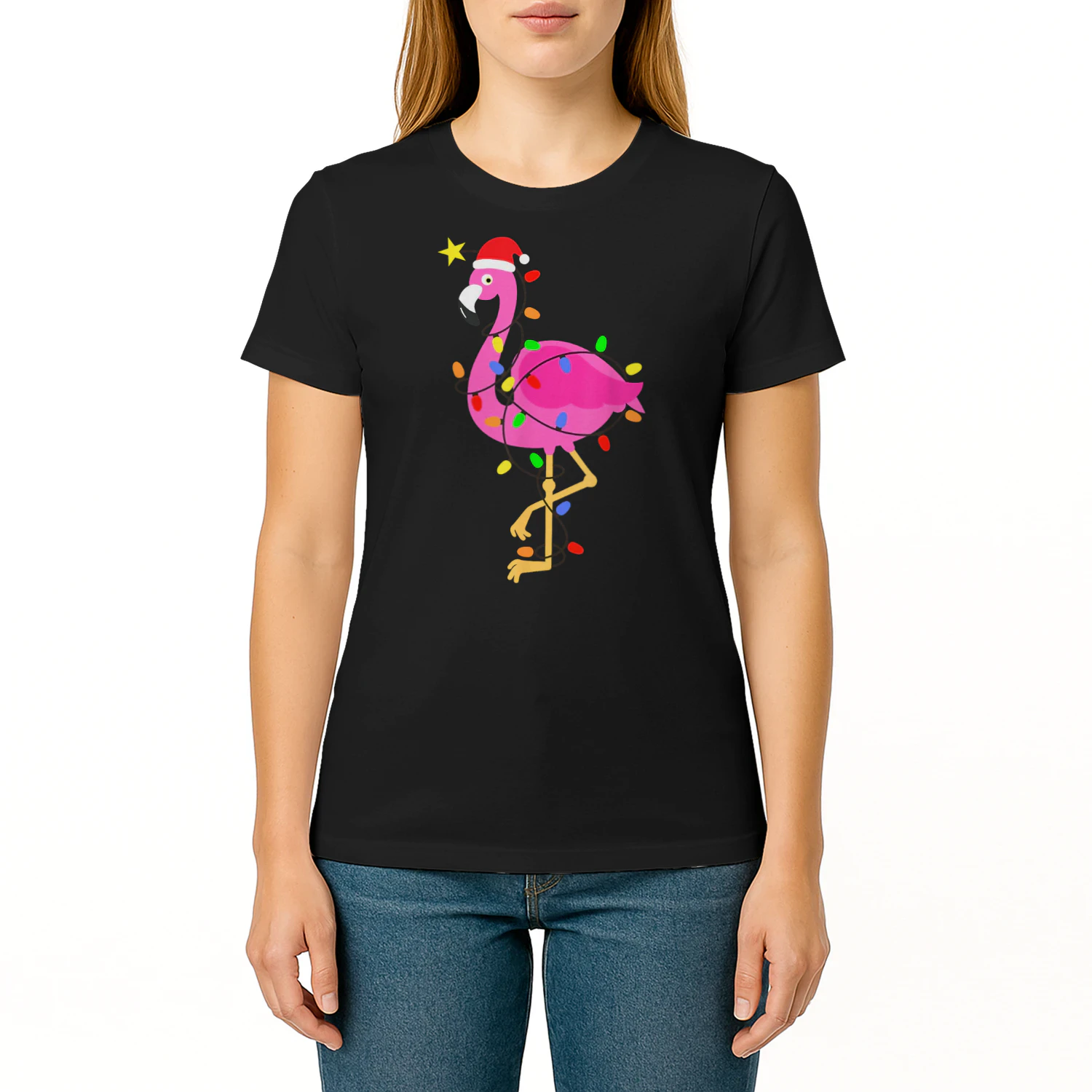Funny Pink Flamingo in Santa Hat Christmas in