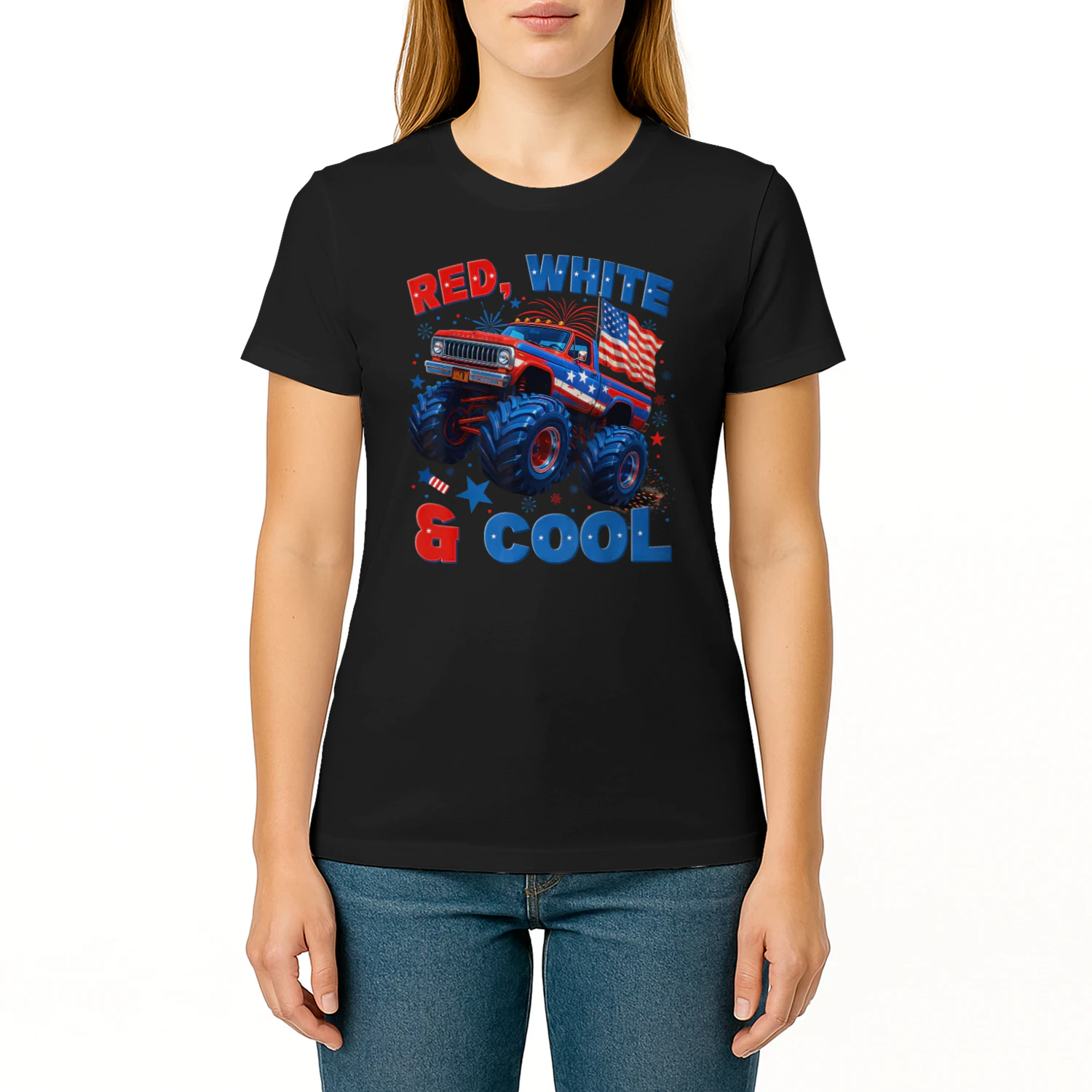 4th of July Red White and Cool Monster Truck Fireworks Boys