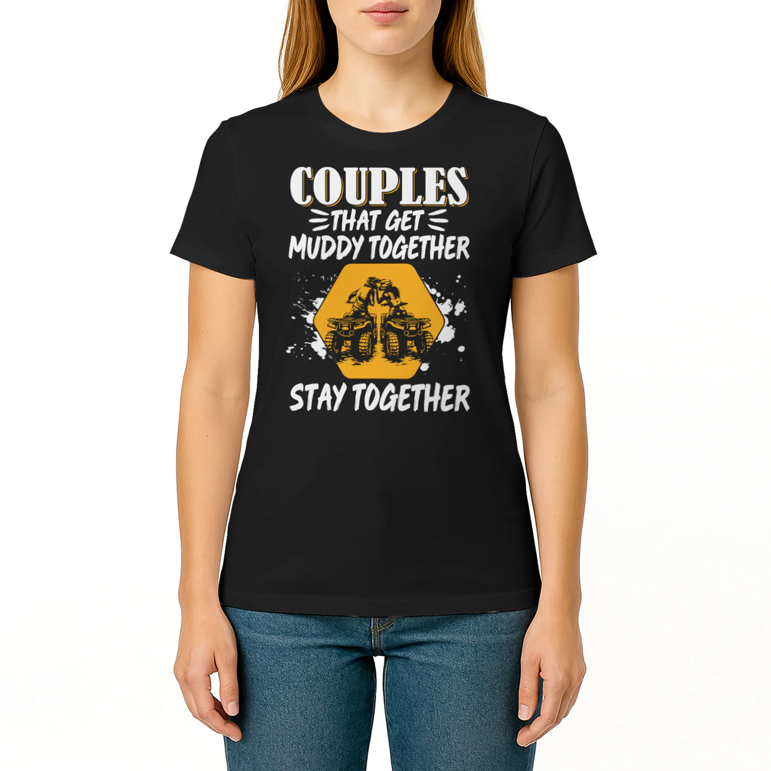 ATV Four Wheeler Couples Muddy Together Stay Together