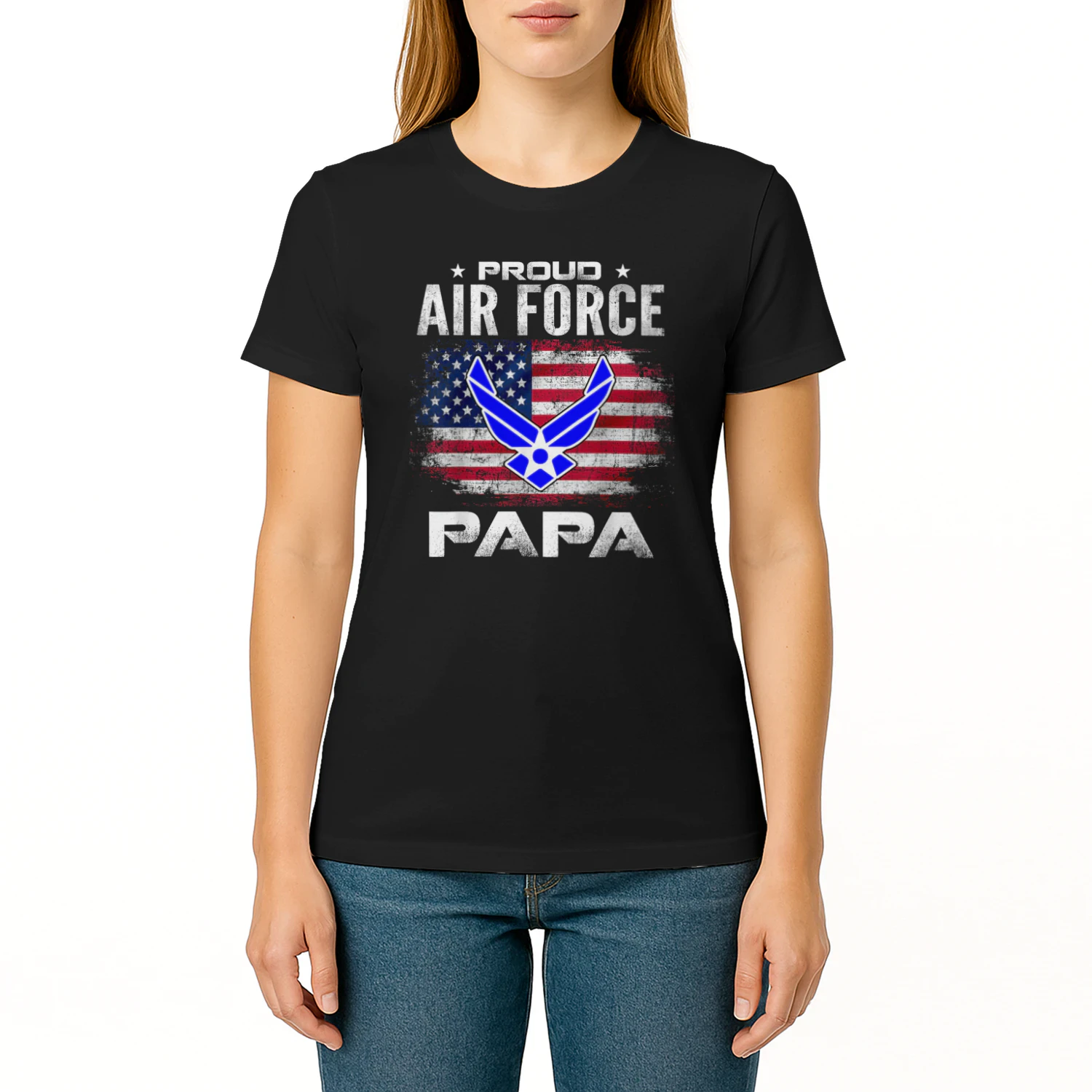 Proud Air Force Papa With American Flag Gift Veteran