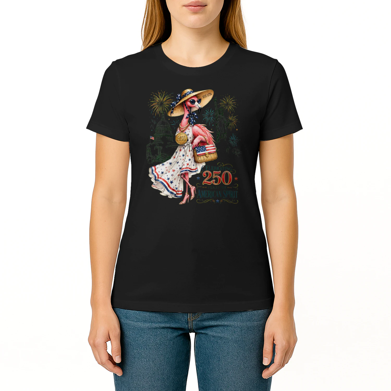 Women's Patriotic Flamingo 250 Years Celebrating American Spirit