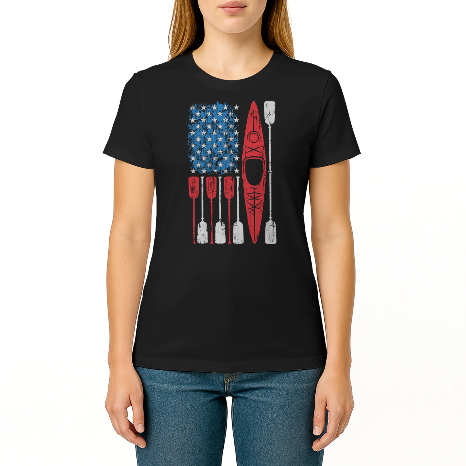 Kayak Kayaking US Flag Paddle