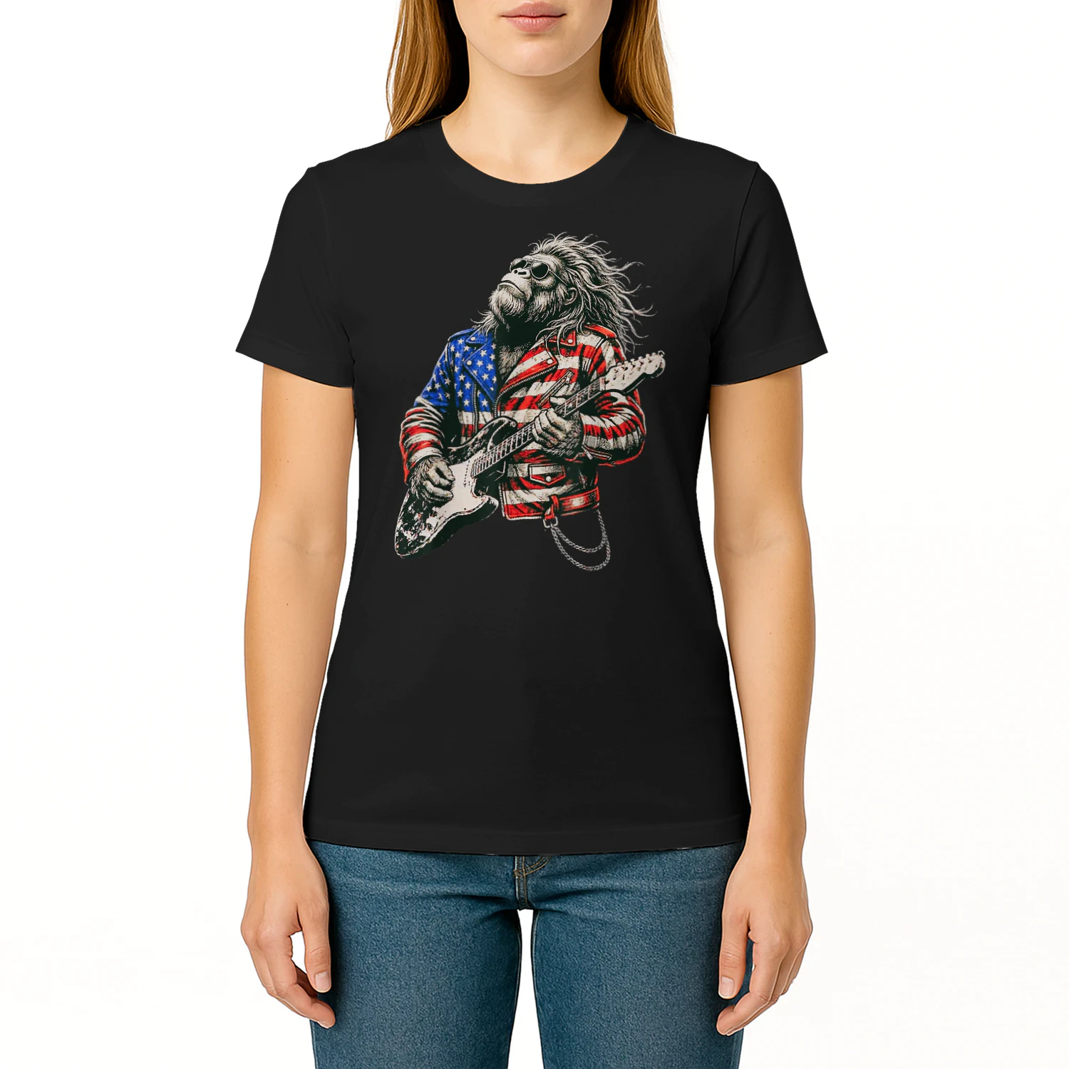 Vintage Guitar Playing Patriotic American Sasquatch