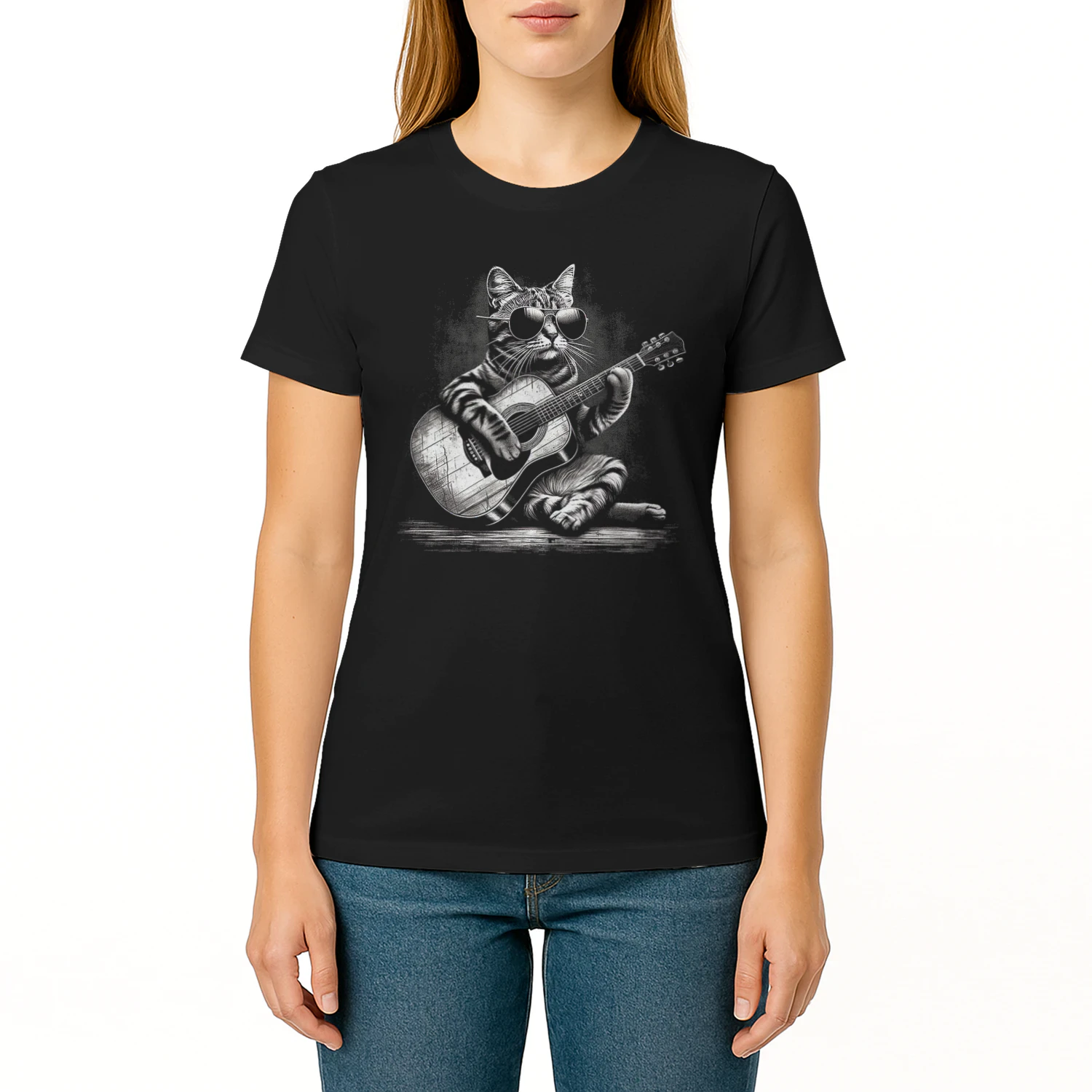 Whimsical Cat Playing Guitar Art
