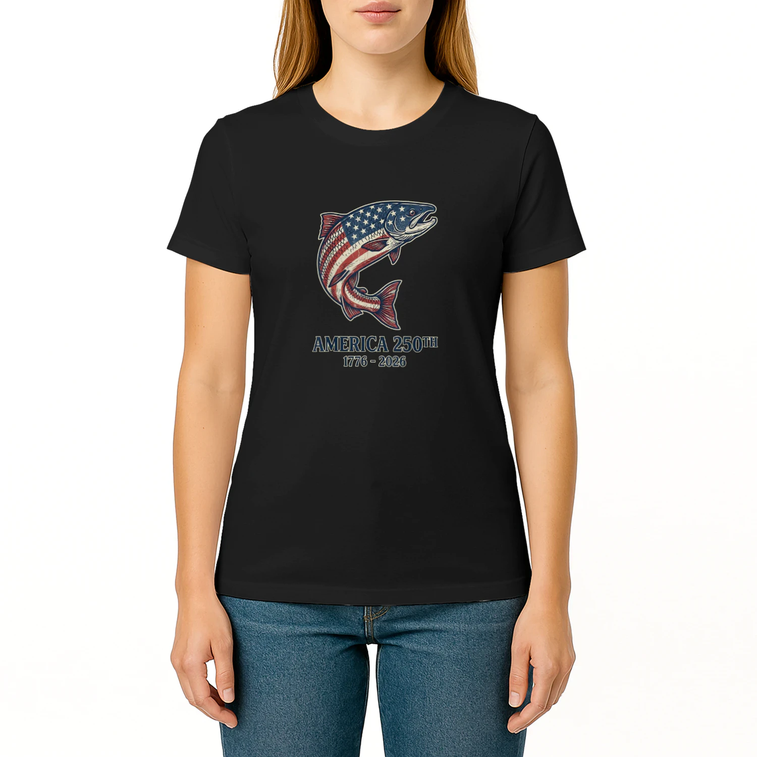 Patriotic Leaping Fish US Flag Salmon Graphic