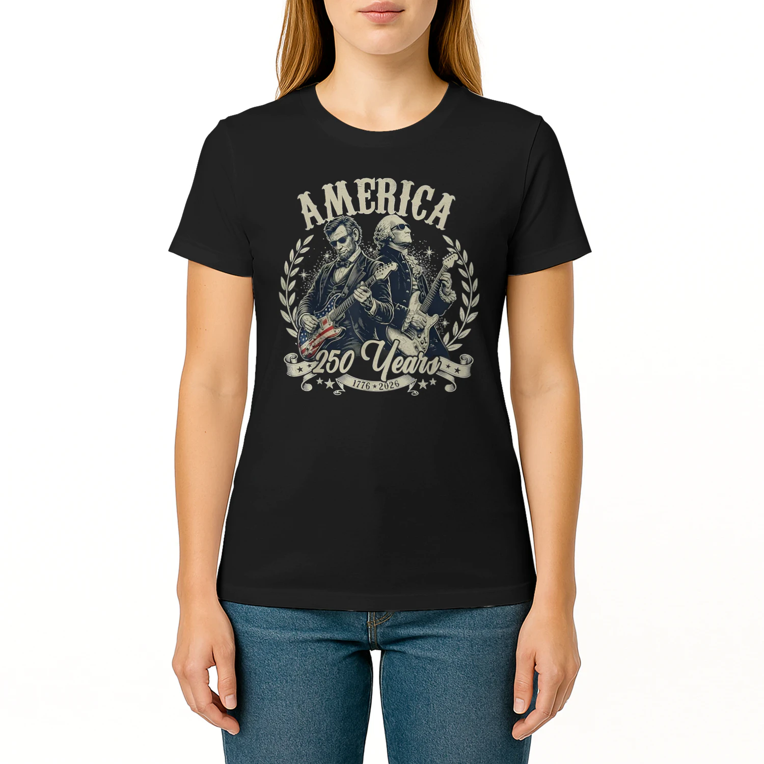 USA George Washington Abe Lincoln Playing Guitar 250th