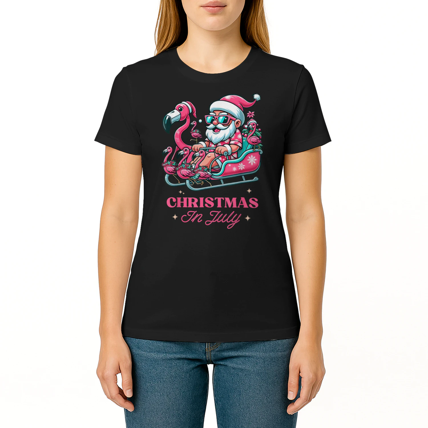 Funny Christmas in July Summer Santa Flamingo