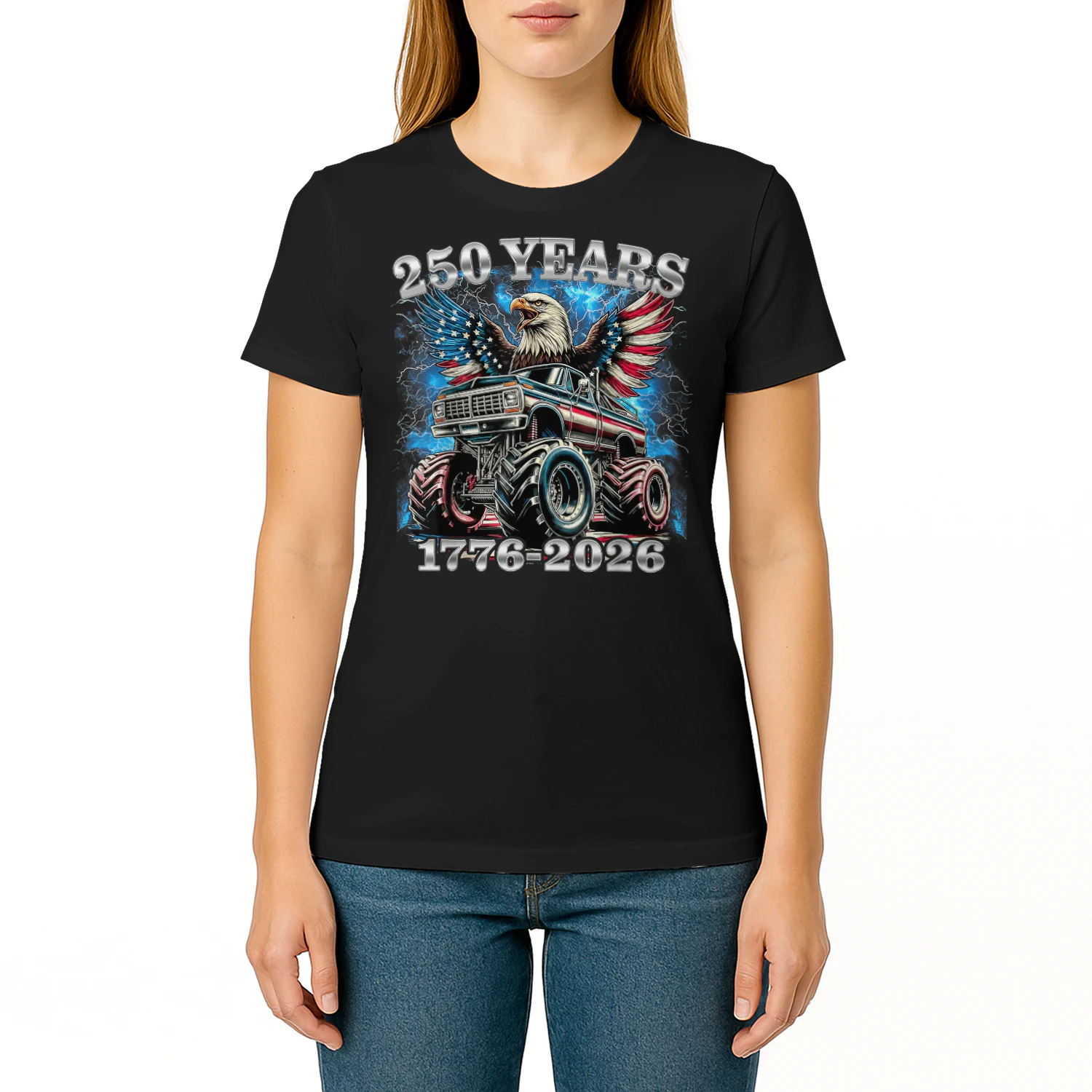 USA 250 Years 1776-2026 Monster Truck Eagle Flag Mens Boys
