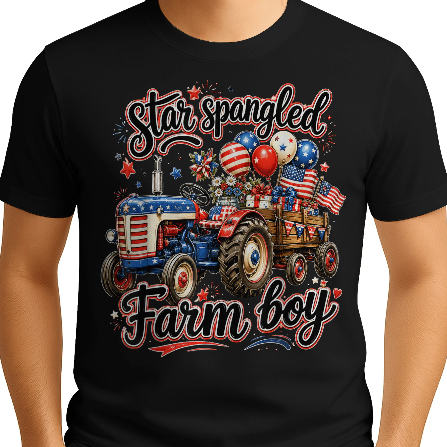 Farmer Star Spangled Farm Boy Patriotic Tractor 4th of July