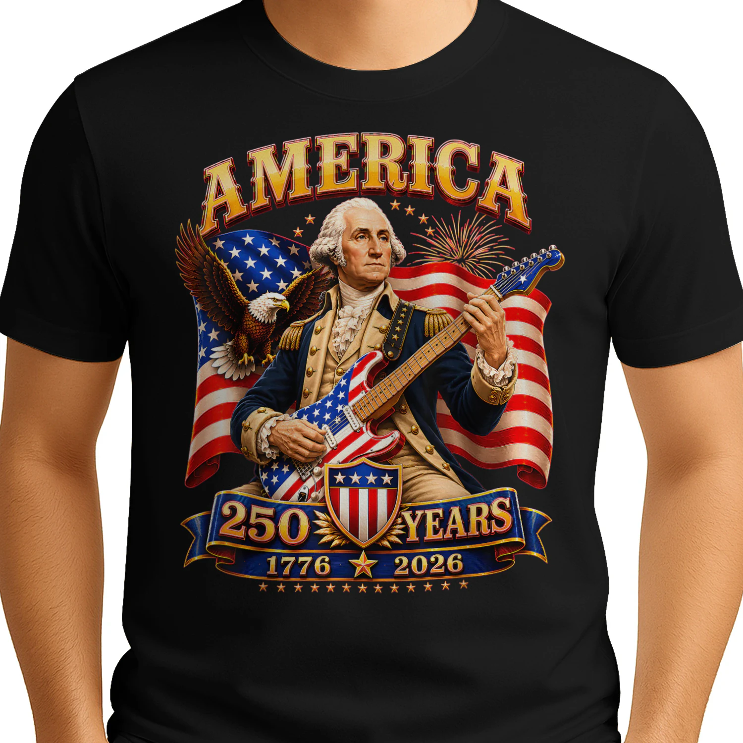 Vintage George Washington Playing Guitar 250 Years America