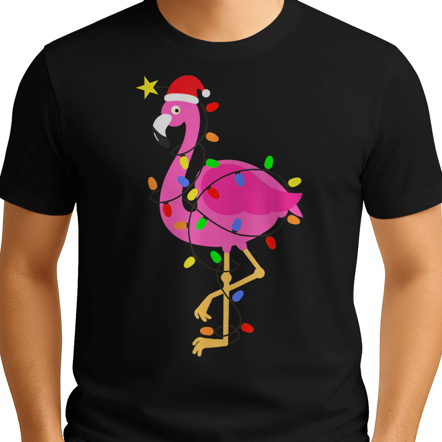Funny Pink Flamingo in Santa Hat Christmas in