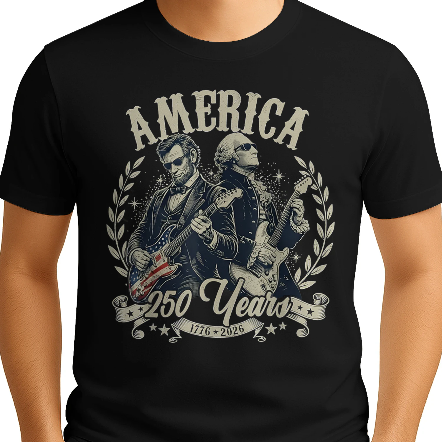 USA George Washington Abe Lincoln Playing Guitar 250th