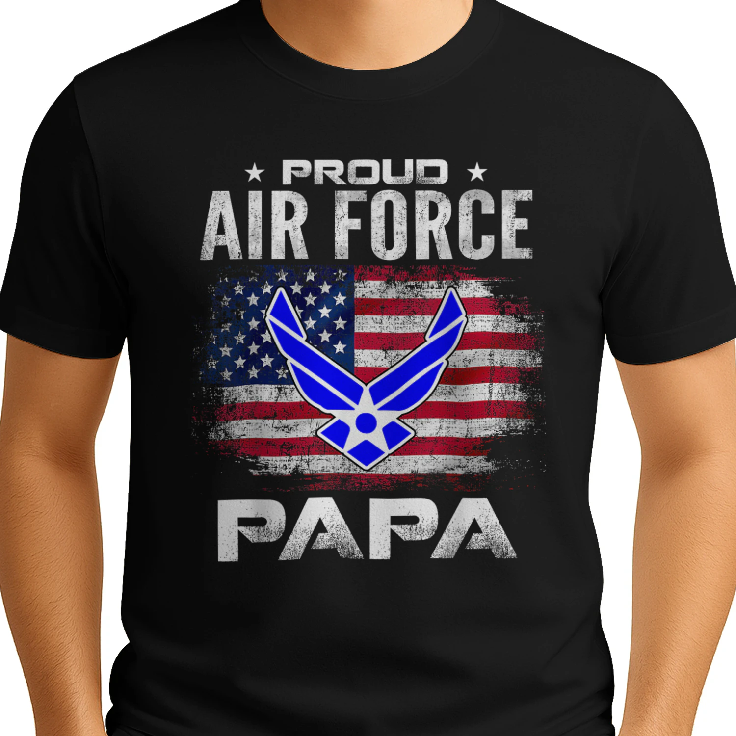 Proud Air Force Papa With American Flag Gift Veteran