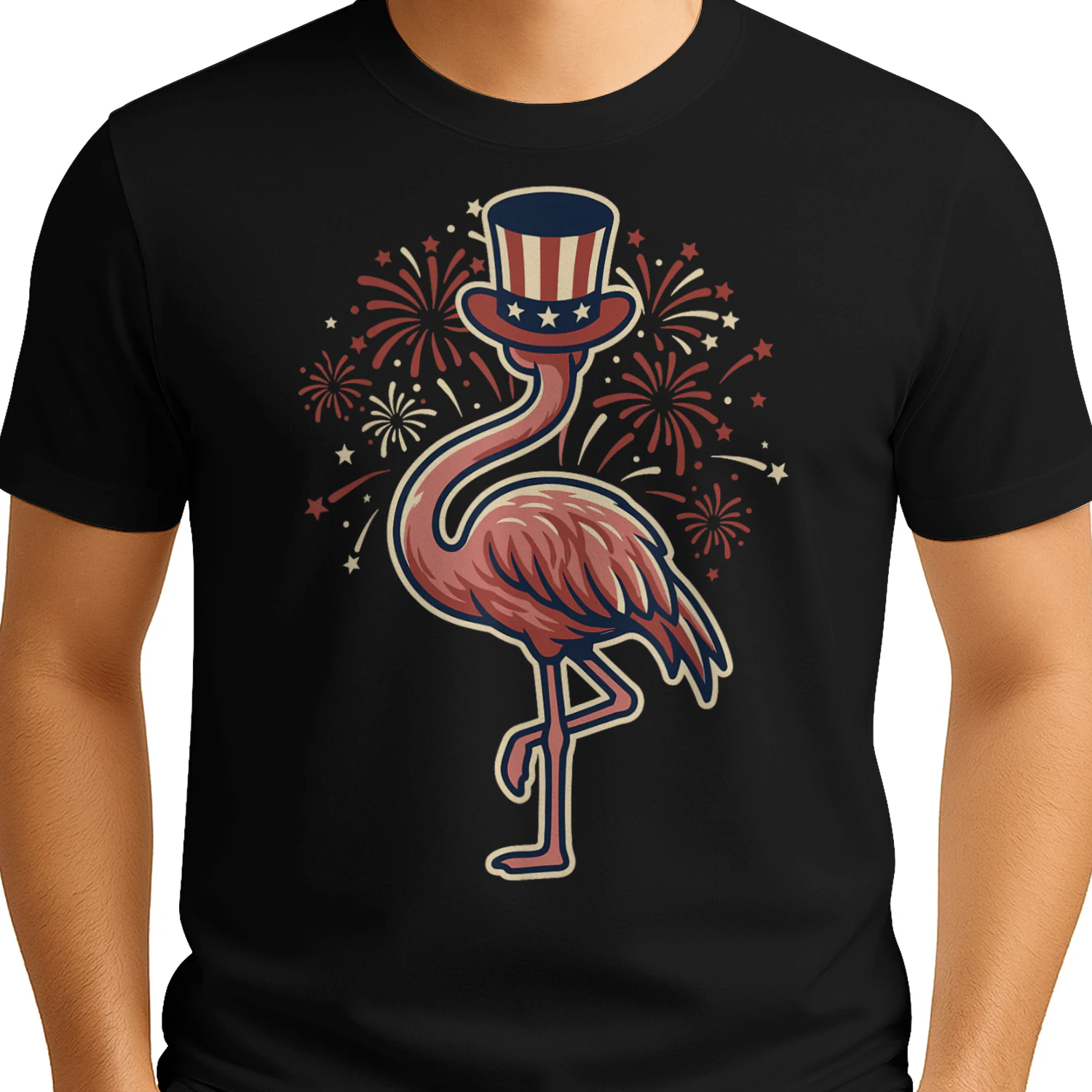 4th of July Flamingo Patriotic Top Hat Funny Fireworks USA