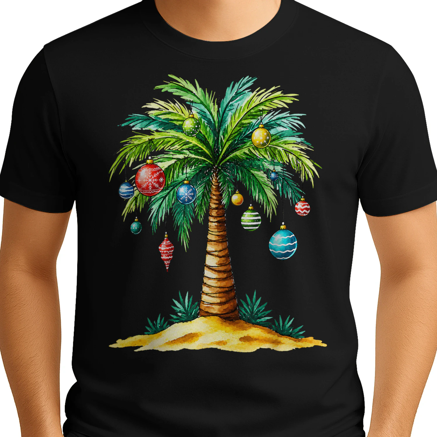 Tropical Christmas Hawaiian Santa Xmas Lights Palm Tree