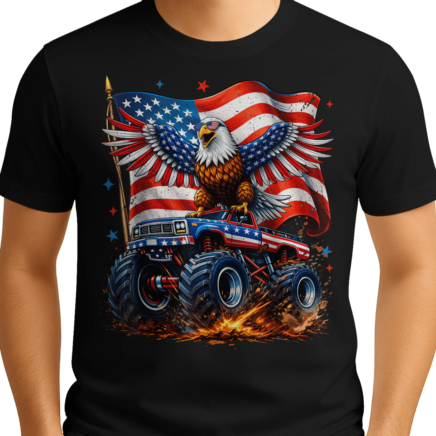 Monster Truck Eagle USA American Flag 4th of July Men Boys