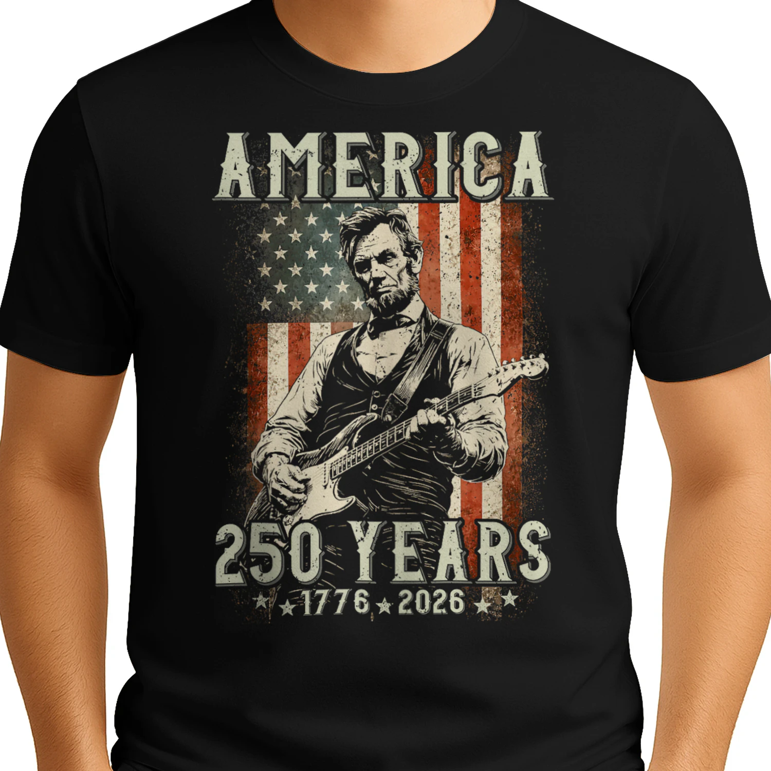 Vintage Abraham Lincoln Abe Lincoln Playing Guitar 250 Years Tank