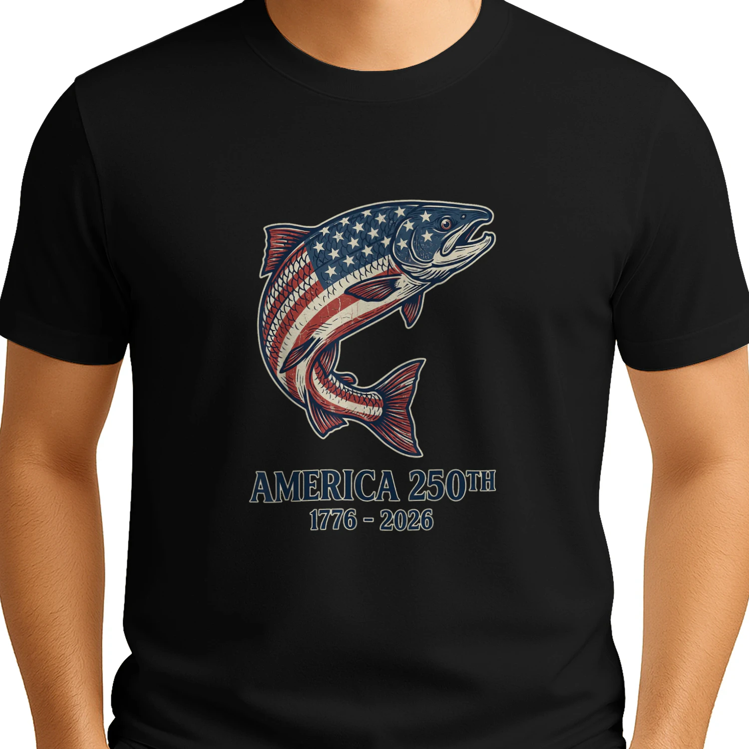 Patriotic Leaping Fish US Flag Salmon Graphic