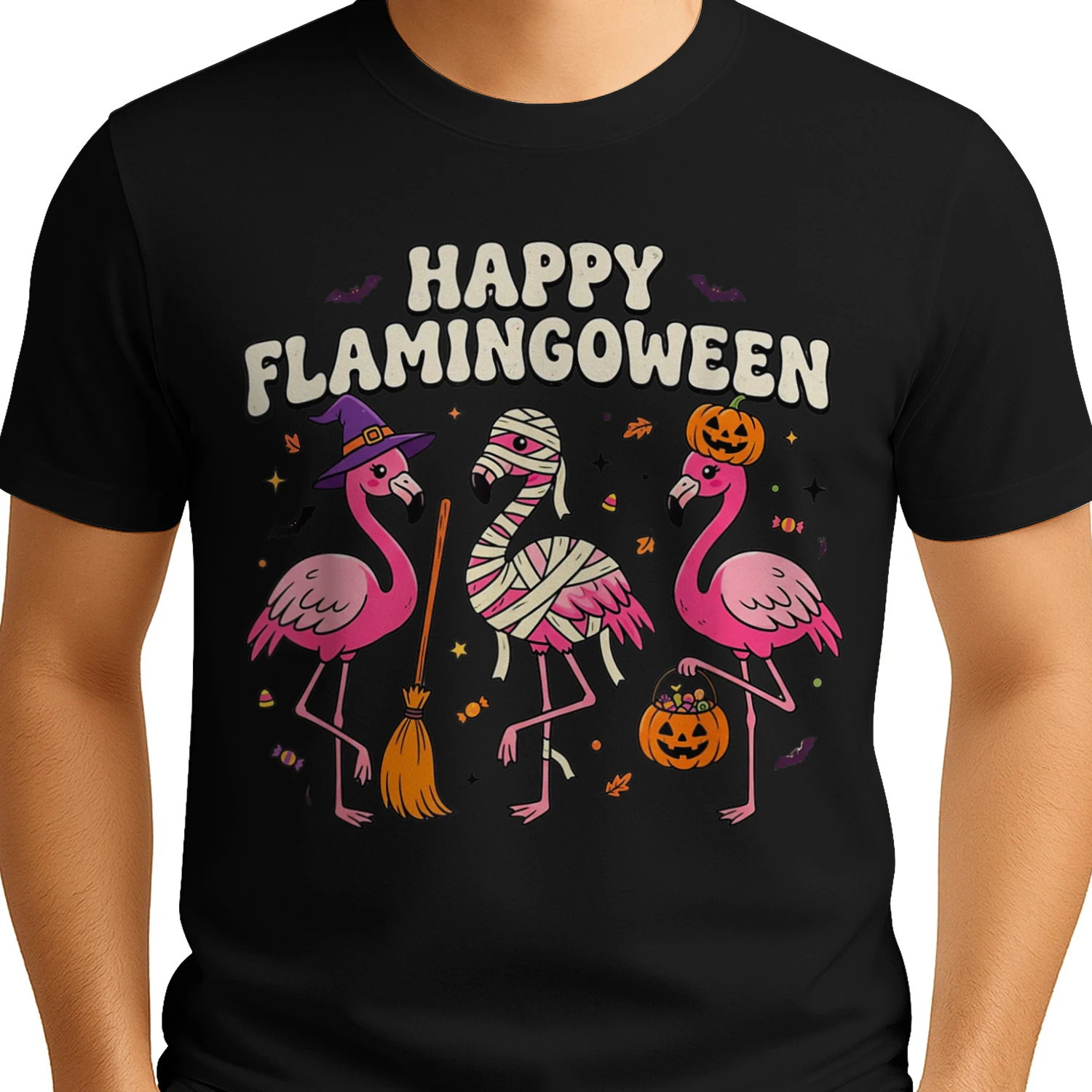 Happy Flamingoween Witch Pumpkin Mummy Flamingo