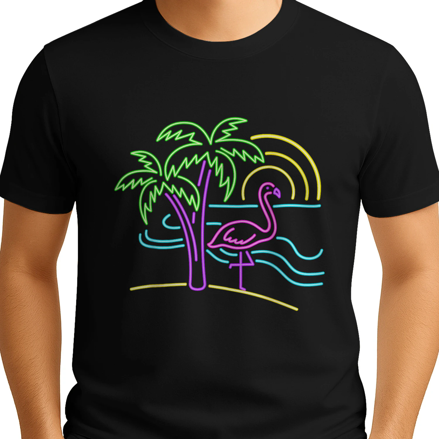 Vintage 80s Pink Flamingo Palm Tree Summer Vacation Beach