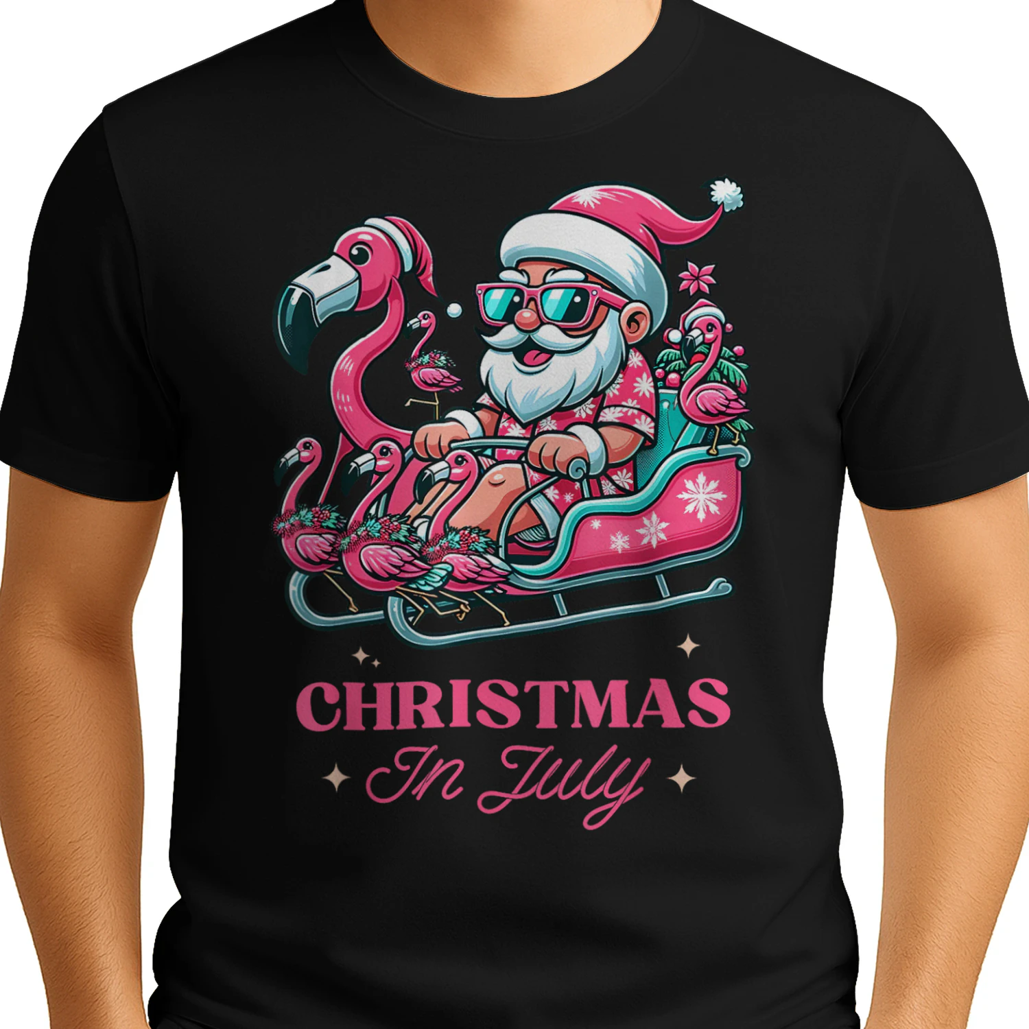 Funny Christmas in July Summer Santa Flamingo