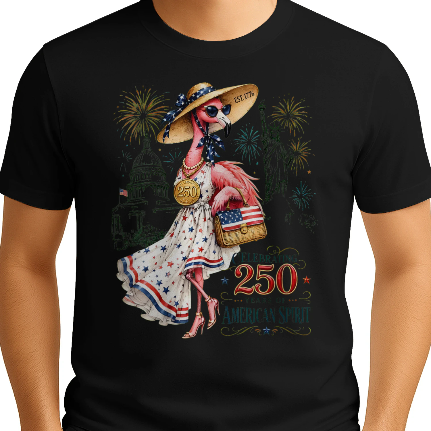 Women's Patriotic Flamingo 250 Years Celebrating American Spirit