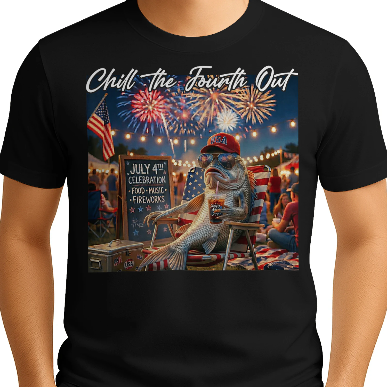 Chill The Fourth Out Funny Fish Ice Coffee 4th of July