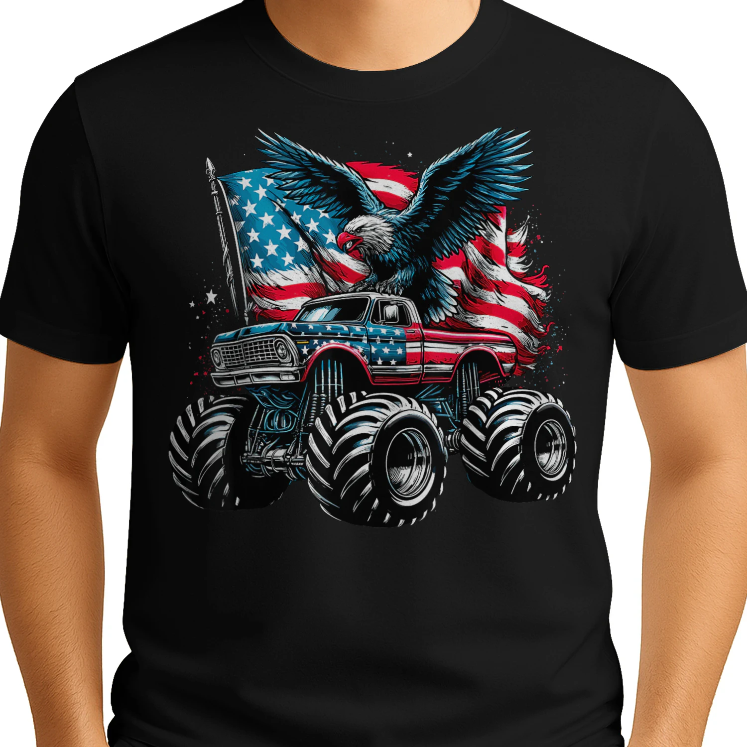 Monster Truck Bald Eagle 4th of July Boys American Flag