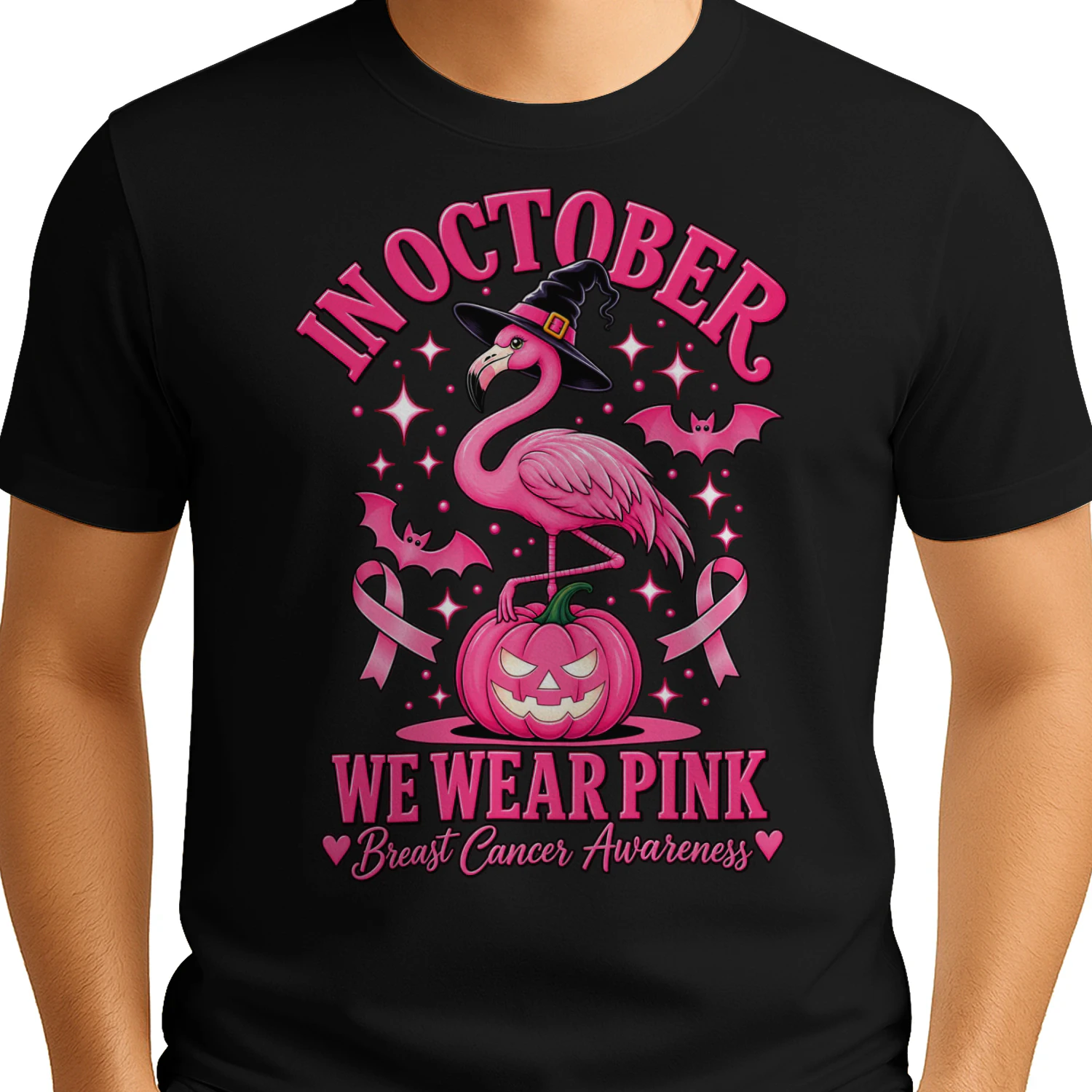 Pink Flamingo Breast Cancer Halloween Sticker