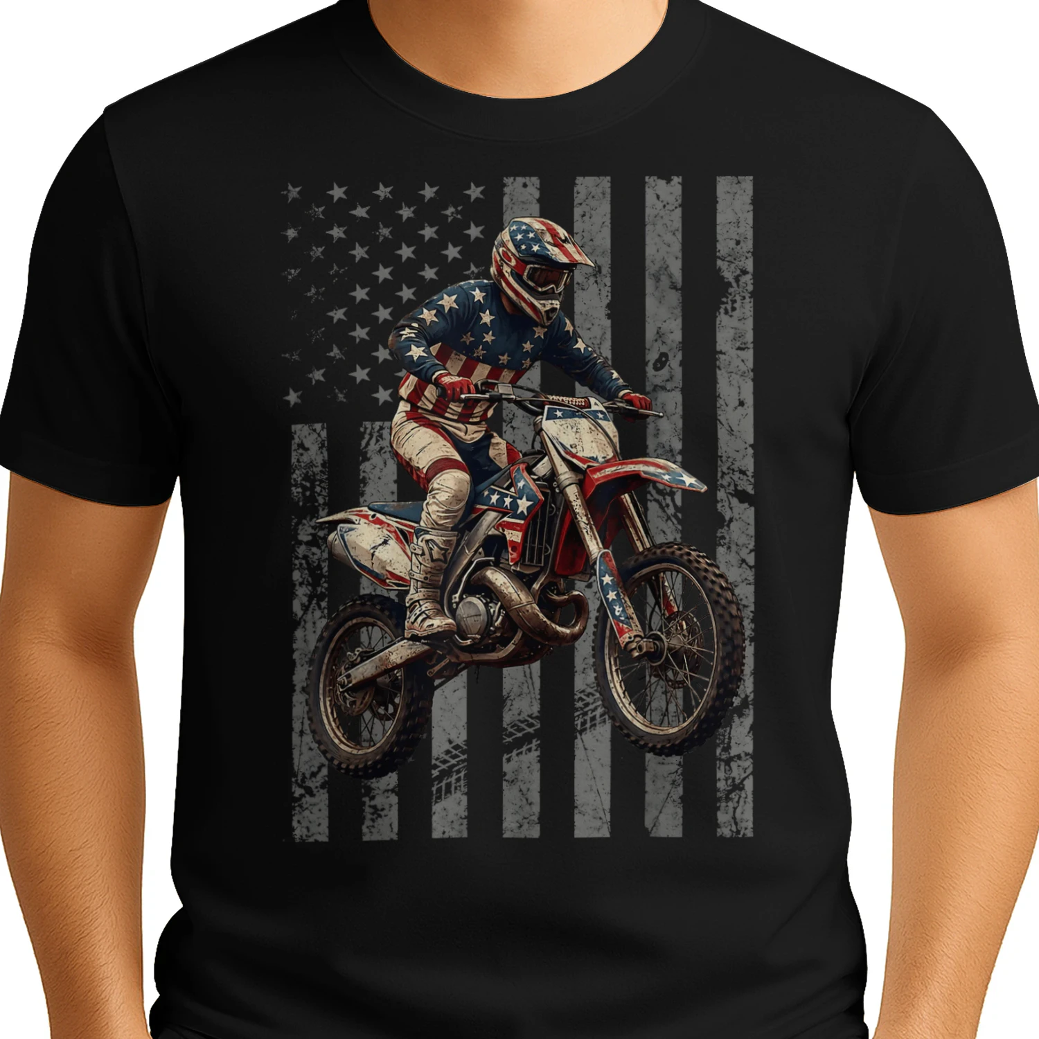 Vintage Dirt Bike Racing USA Flag Motocross