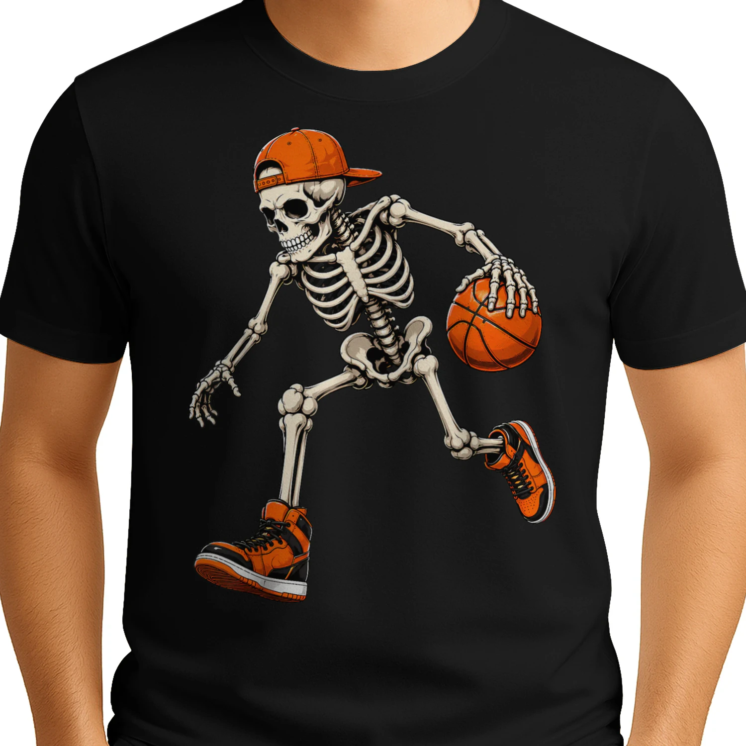 Funny Skeleton Playing Basketball Halloween Men